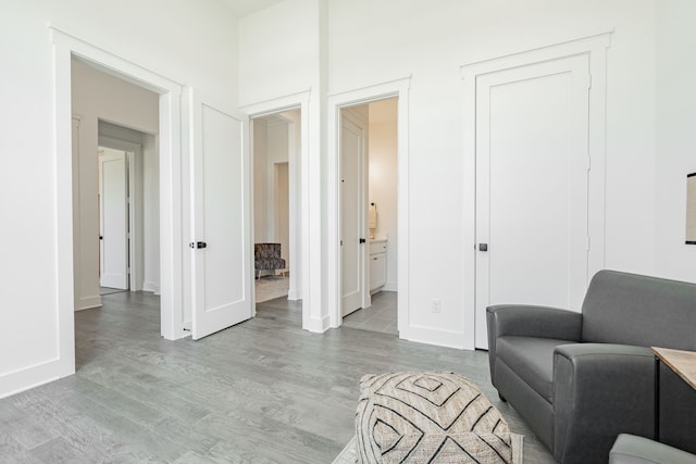 sitting room with light wood-type flooring