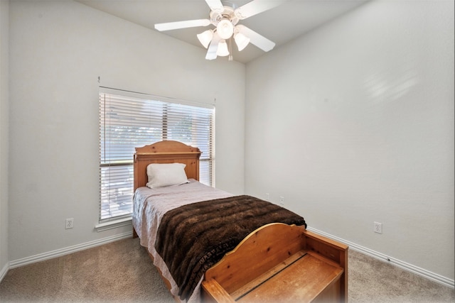 bedroom with carpet flooring and ceiling fan