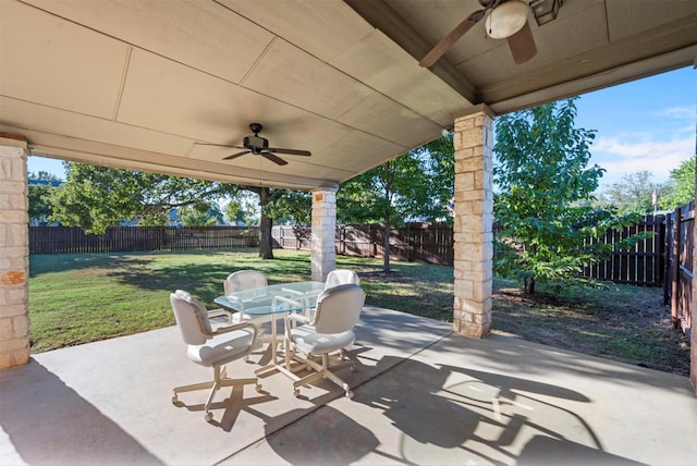 view of patio / terrace featuring ceiling fan