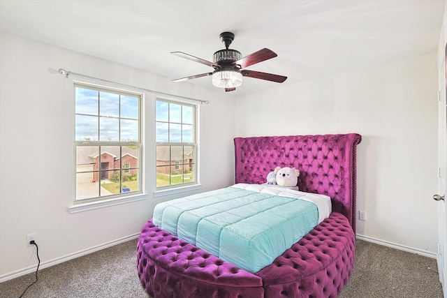 bedroom featuring carpet flooring and ceiling fan