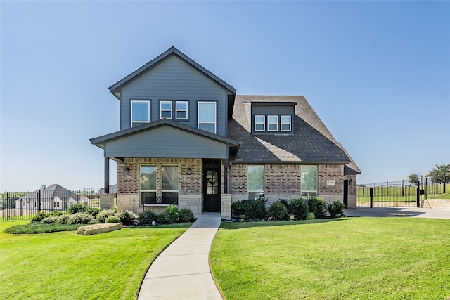 view of front of home featuring a porch and a front lawn