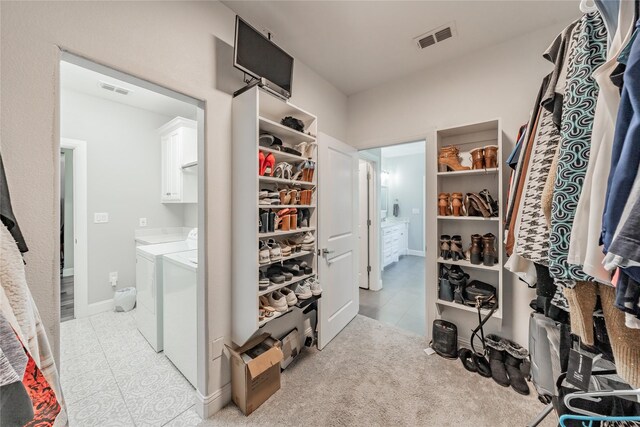 workout area featuring ceiling fan, crown molding, and carpet floors