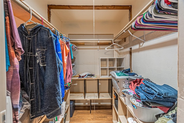 walk in closet with wood-type flooring