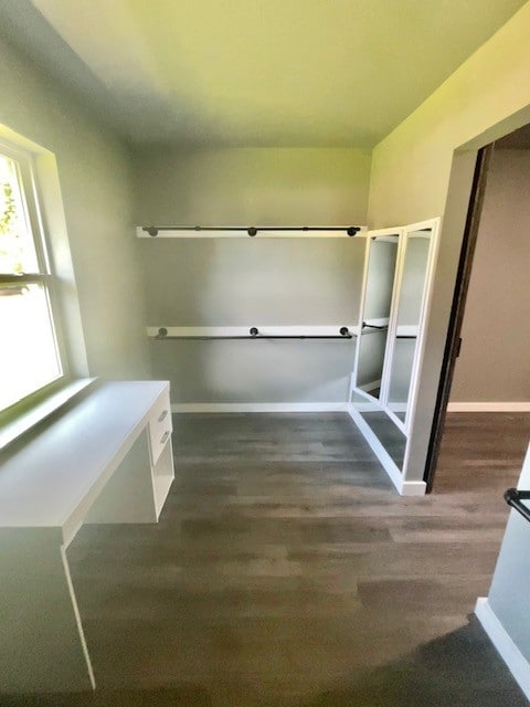 bathroom with hardwood / wood-style floors