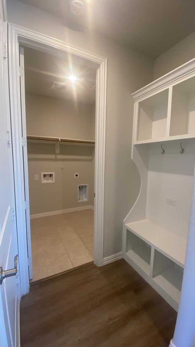 mudroom featuring dark hardwood / wood-style floors