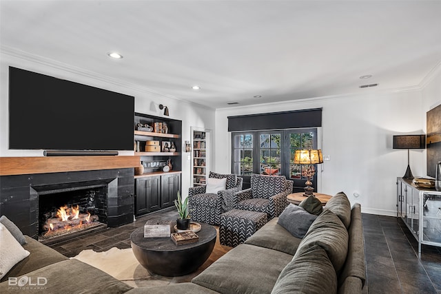 living room featuring ornamental molding