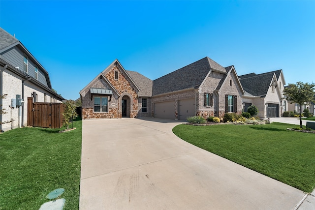 view of front of home featuring a front lawn and a garage