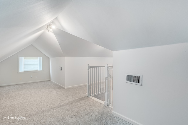 additional living space featuring carpet and lofted ceiling