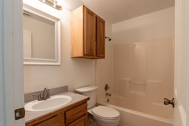 full bathroom with toilet, shower / tub combination, and vanity