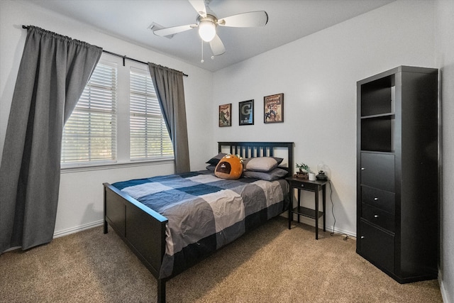 bedroom featuring carpet and ceiling fan