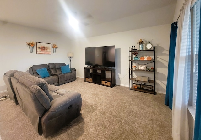 living room featuring light carpet