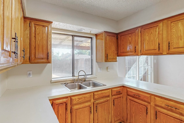 kitchen with a textured ceiling and sink