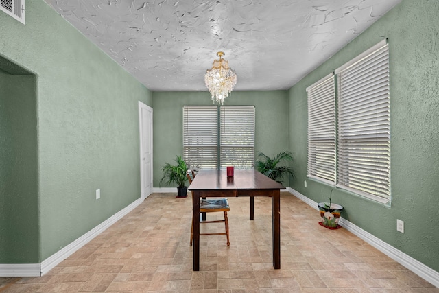 office with an inviting chandelier