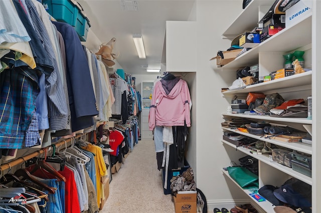 spacious closet featuring light carpet