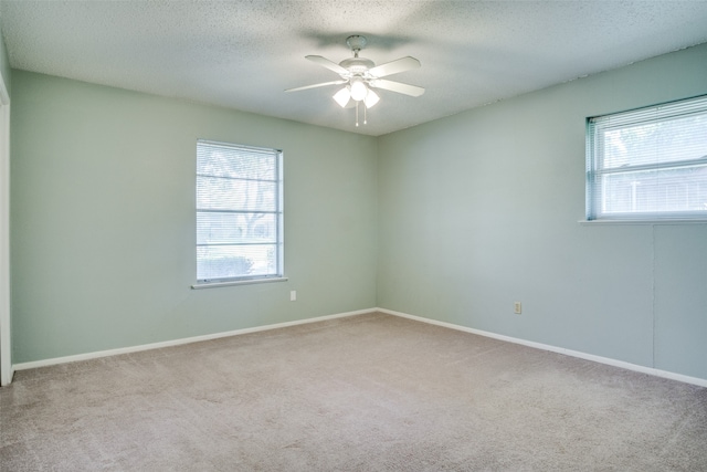 empty room with light carpet, a textured ceiling, and a healthy amount of sunlight