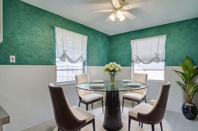 dining area featuring ceiling fan