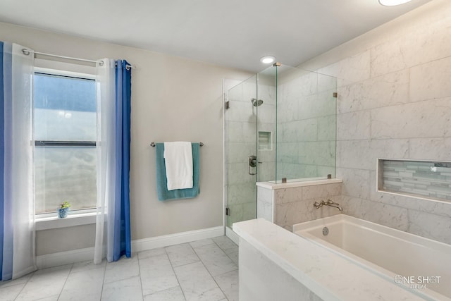 bathroom with independent shower and bath