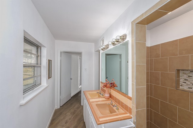 bathroom with sink and hardwood / wood-style floors