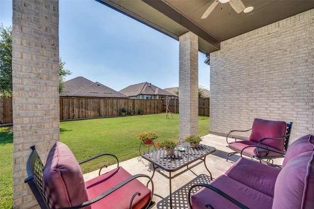 view of patio with an outdoor hangout area and ceiling fan