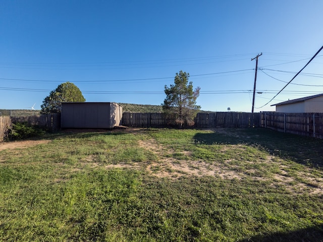 view of yard with a storage unit