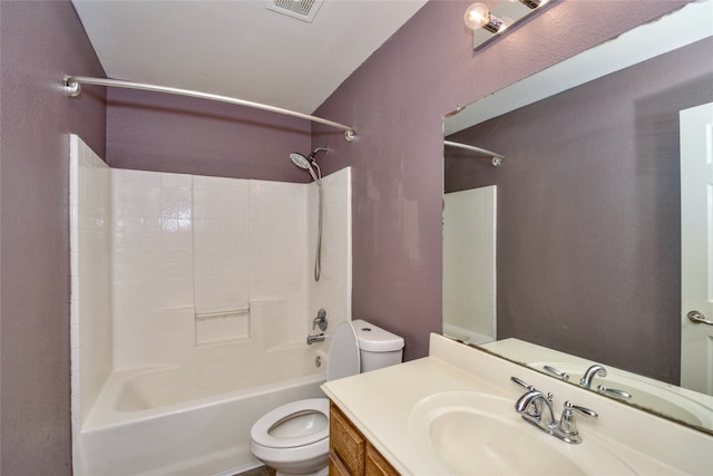 full bathroom with vanity, tub / shower combination, and toilet