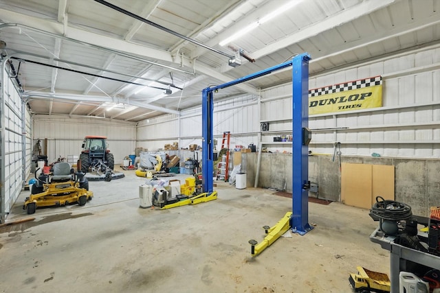 garage with metal wall