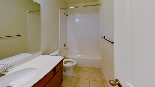 full bathroom with tile patterned flooring, shower / tub combination, vanity, and toilet