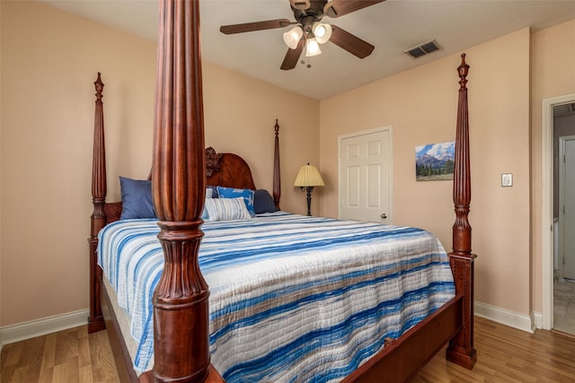 bedroom with ceiling fan and wood-type flooring