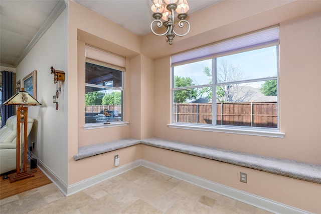 living area with crown molding