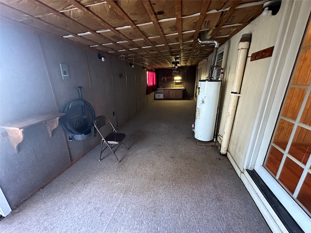 basement featuring gas water heater