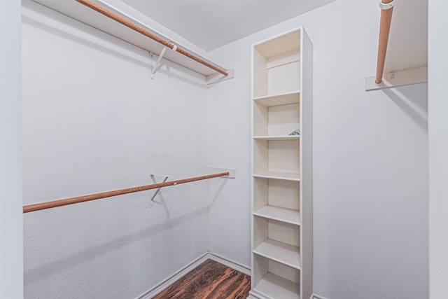 walk in closet with dark hardwood / wood-style flooring