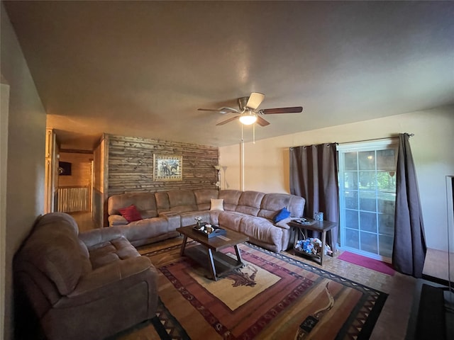 living room featuring ceiling fan