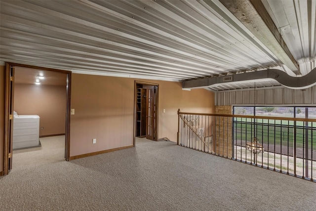 basement featuring carpet flooring