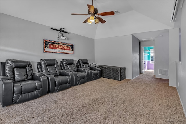 6001 Red Drum Dr, Fort Worth, TX 76179 - cinema with a ceiling fan, carpet, and high vaulted ceiling