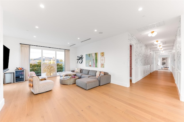 living room with light wood-type flooring