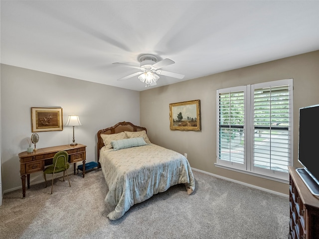 bedroom featuring carpet and ceiling fan