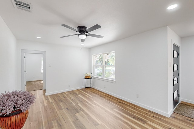 2909 Materhorn Dr, Dallas, TX 75228 - unfurnished room with light wood-style flooring, baseboards, visible vents, recessed lighting, and ceiling fan