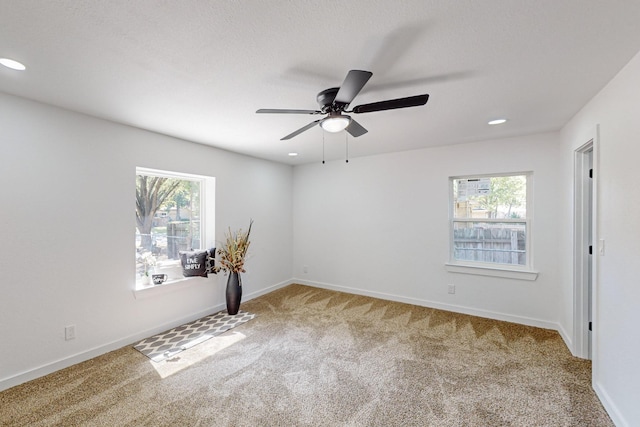 2909 Materhorn Dr, Dallas, TX 75228 - empty room featuring recessed lighting, carpet floors, a ceiling fan, and baseboards