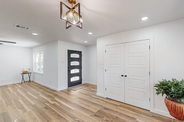 2909 Materhorn Dr, Dallas, TX 75228 - entrance foyer with recessed lighting, visible vents, and light wood-type flooring