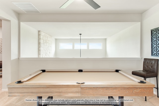 playroom featuring carpet floors and billiards