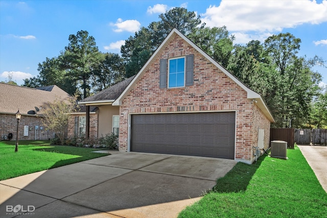 front of property with cooling unit and a front lawn