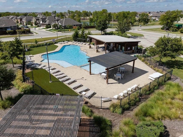 view of pool with a patio and a gazebo