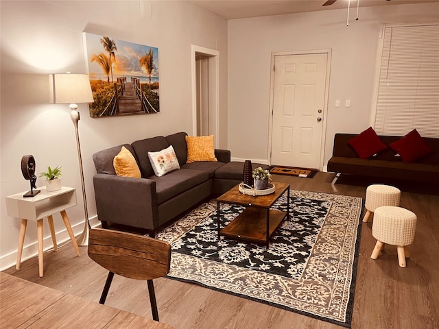 living room with light hardwood / wood-style flooring