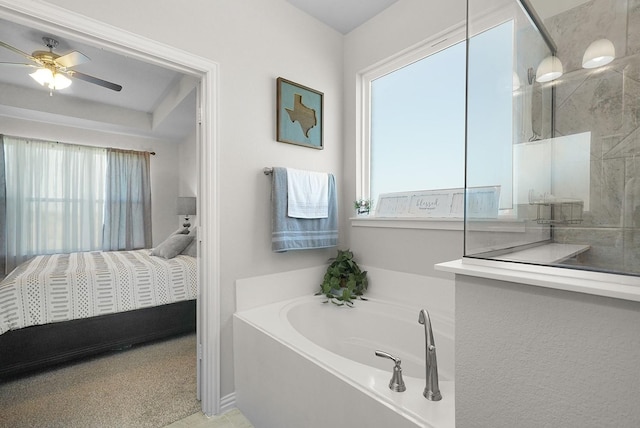 12712 Cold Spring Ln, Ponder, TX 76259 - ensuite bathroom with a garden tub and a ceiling fan