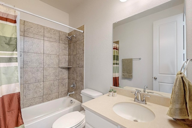 full bathroom with vanity, toilet, and shower / bath combo with shower curtain