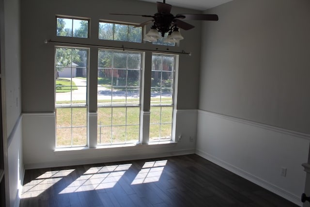 interior space featuring dark hardwood / wood-style floors and ceiling fan