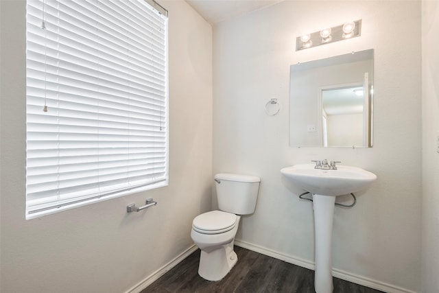 bathroom featuring sink, wood-type flooring, and toilet