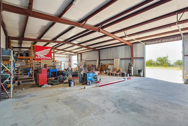 garage featuring a workshop area