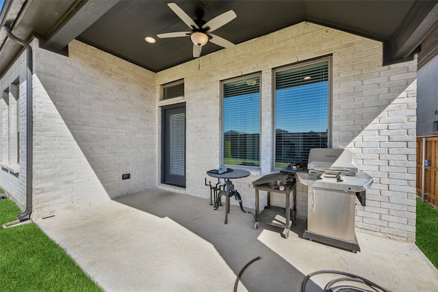 view of patio / terrace with a grill and ceiling fan