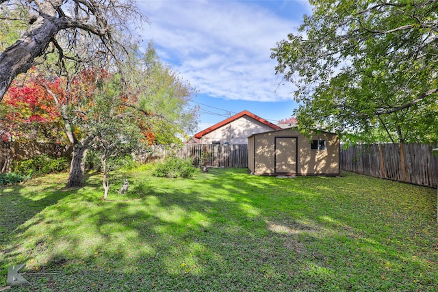 view of yard with a storage shed